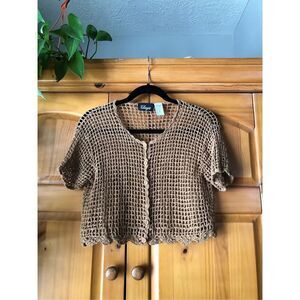 Vintage Chaya knit Crochet Ramie Blend Cardigan Size 14